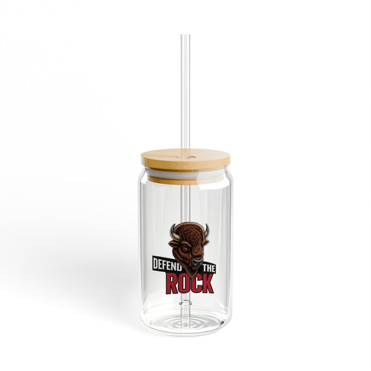 Defend the Rock - Sipper Glass | 16oz Eco-Friendly Drinkware | Reusable Glass Cup, Fun Party Accessory, Unique Gift, Kitchen Decor