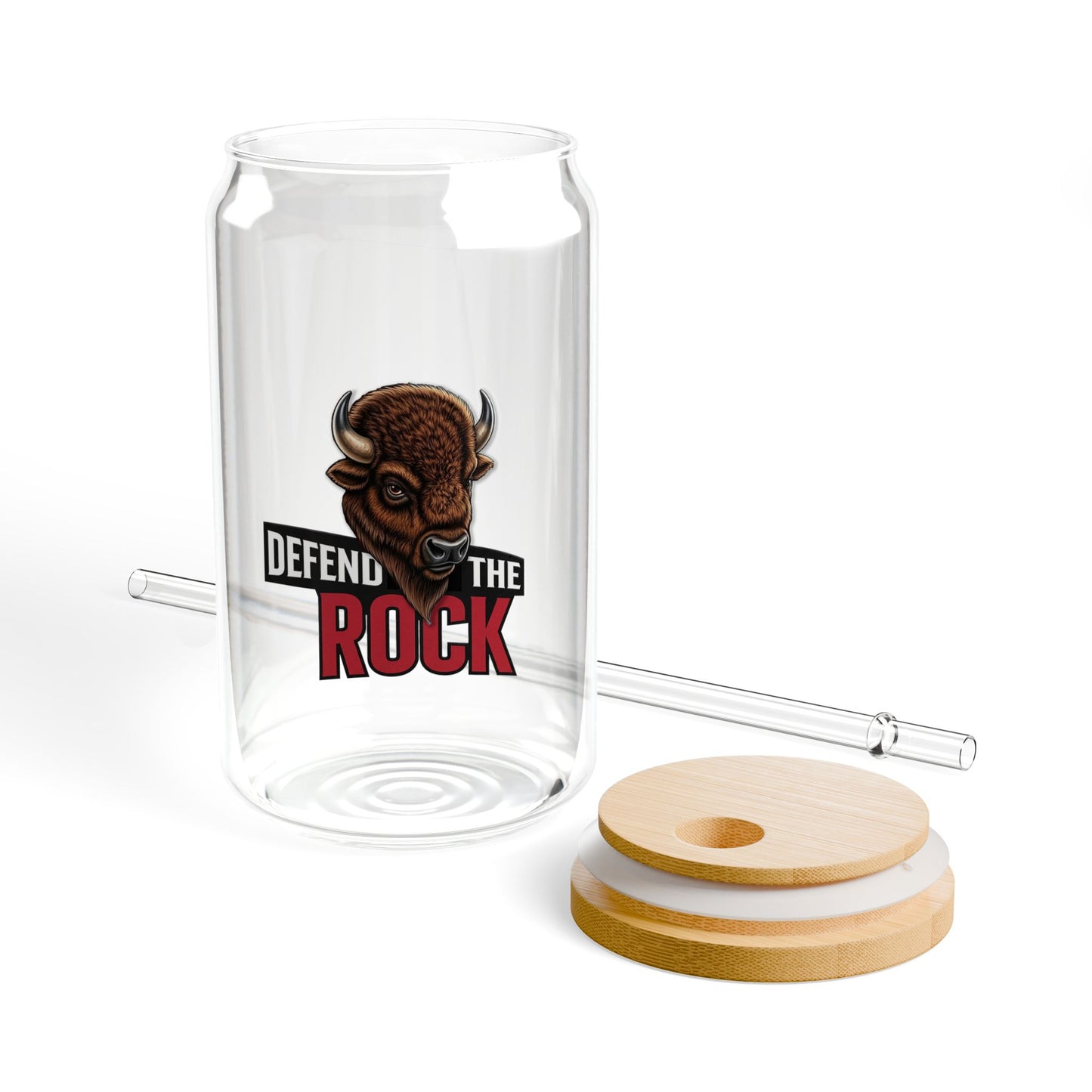 Defend the Rock - Sipper Glass | 16oz Eco-Friendly Drinkware | Reusable Glass Cup, Fun Party Accessory, Unique Gift, Kitchen Decor