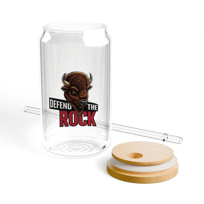 Defend the Rock - Sipper Glass | 16oz Eco-Friendly Drinkware | Reusable Glass Cup, Fun Party Accessory, Unique Gift, Kitchen Decor