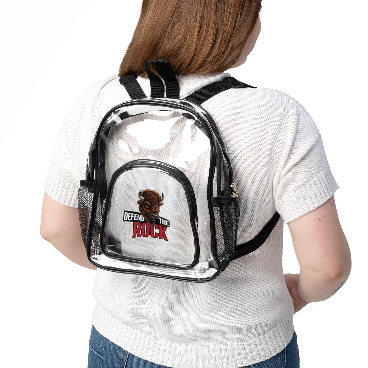 Defend the Rock - Clear Stadium Backpack - Versatile Clear Bag for Sports Events, Concerts, and Festivals, Transparent Tote for Tailgating
