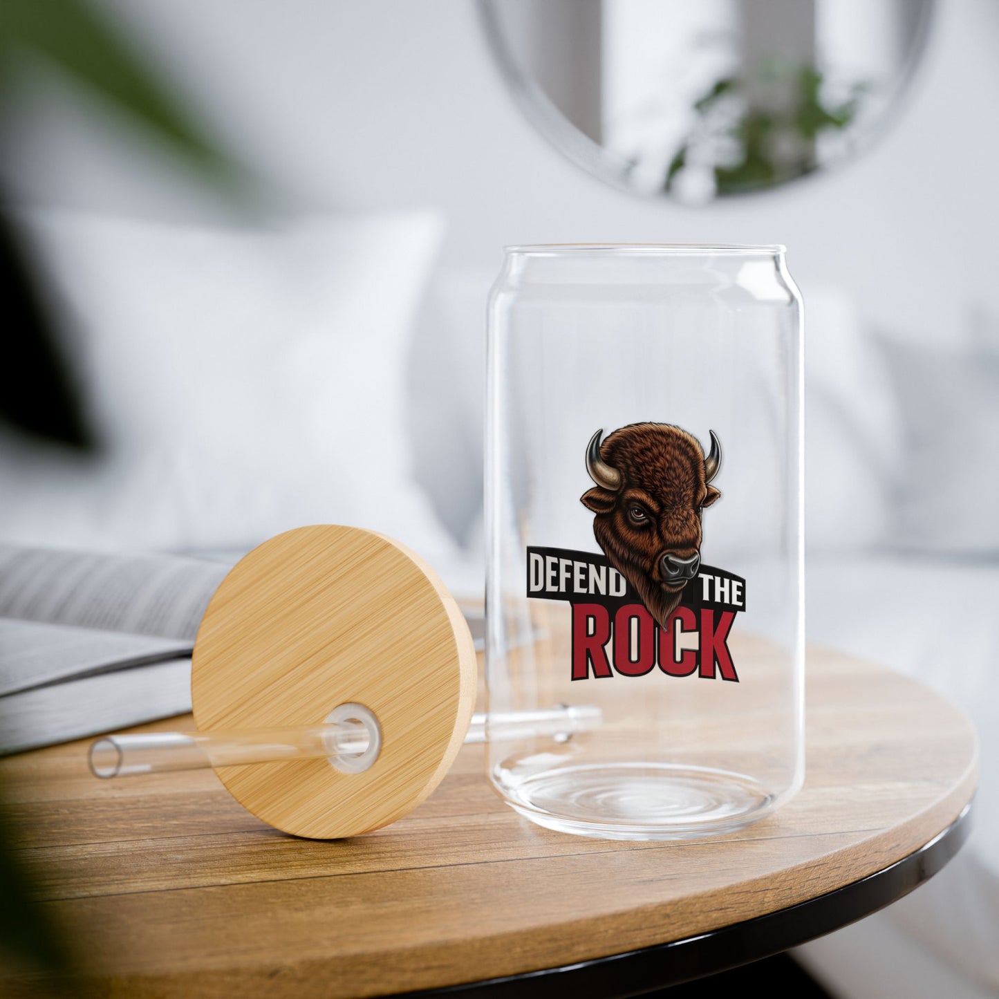 Defend the Rock - Sipper Glass | 16oz Eco-Friendly Drinkware | Reusable Glass Cup, Fun Party Accessory, Unique Gift, Kitchen Decor